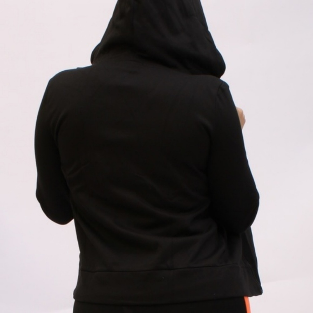 Long Sleeve Lapel Zip Black Snap Cardigan Hoodie - Picture 2 of 8